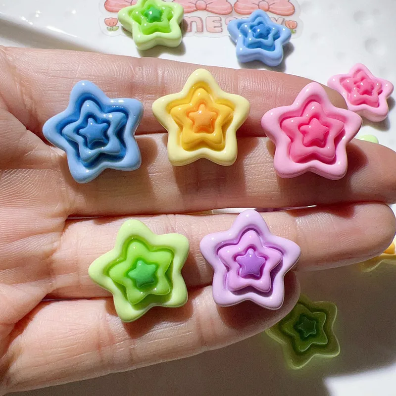 10Pcs Kawaii Three layers Five-pointed Star Resin DIY Shoes Hat Icebox Barrette Scrapbook Cream Glue Flat Back Resin