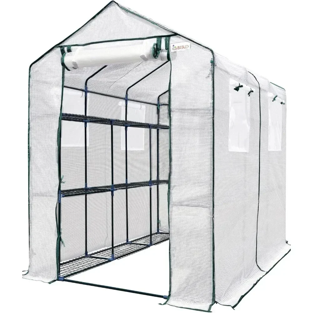 

XMSJ Greenhouse, 7 X 4.7 X 6.4 FT Walk-in Greenhouse with Thickened PE Cover & Heavy Duty Powder-Coated Steel, Green House