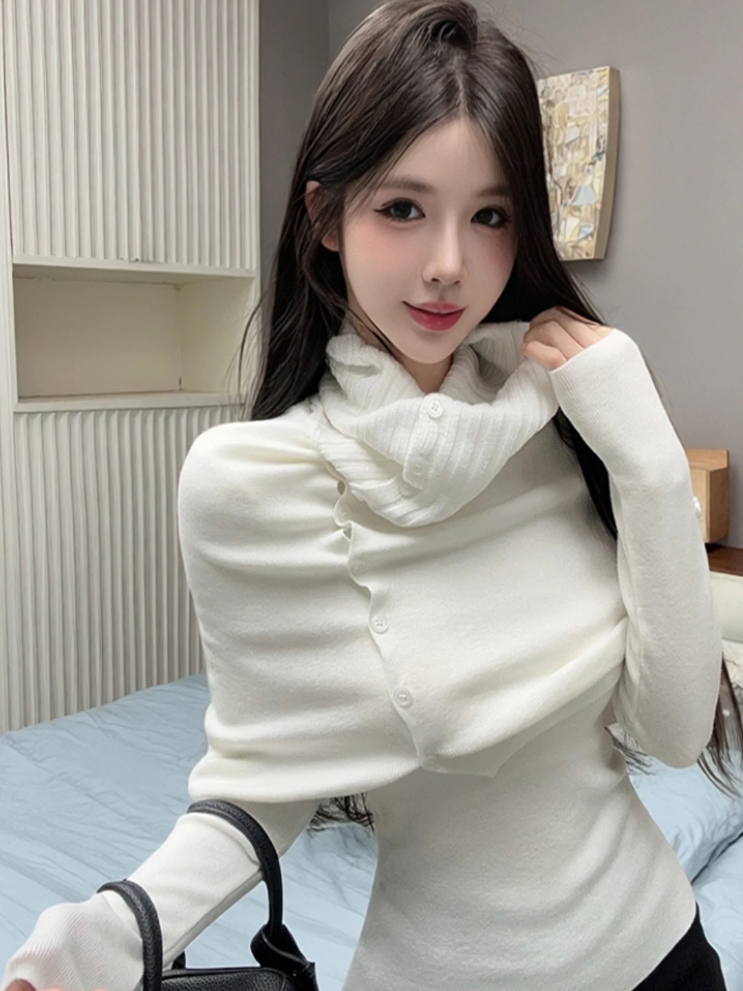

Detachable Korean Style Fashionable round Neck Two-Piece Set with Shoulder Shawl for Women Skin-Friendly Breathable Knitted W...