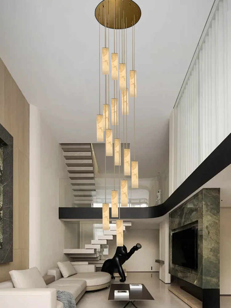 Luxury Spanish Marble Chandeliers Led Dimmable Easy Installation Home Decor Villa Duplex Circular Staircase Decoration Hanglamp