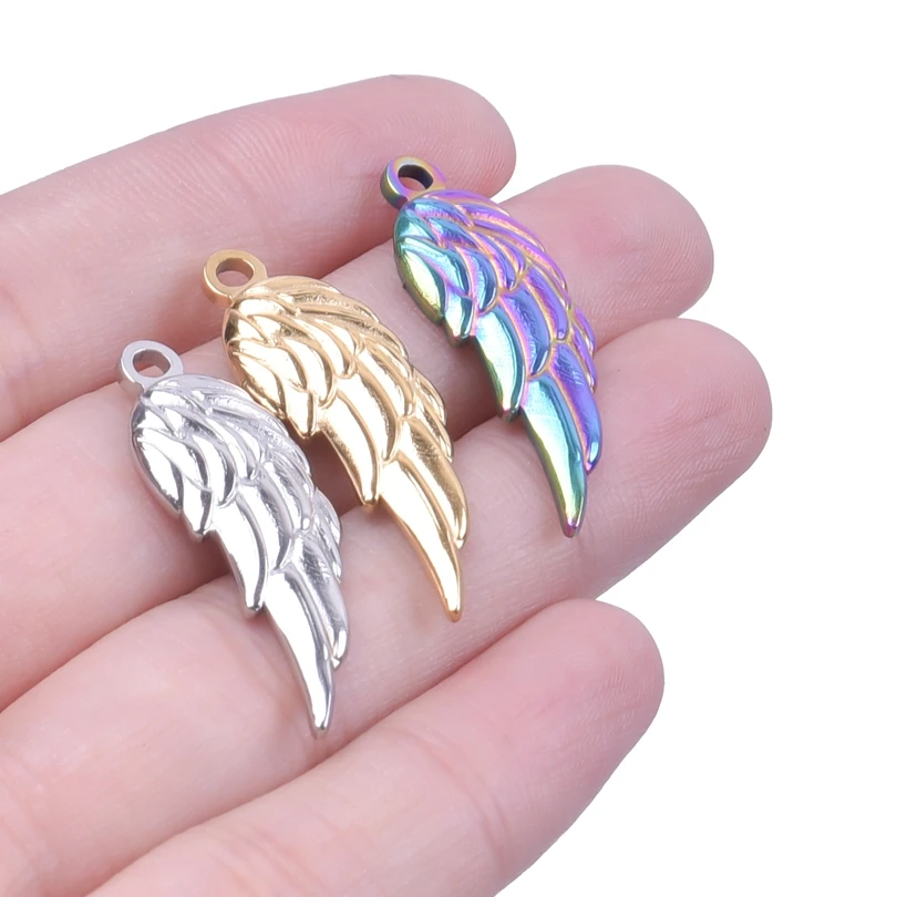 5Pcs/Lot Stainless Steel Cute Animal Angel Wings DIY Charms Wholesale Trendy Feather Pendant подвески For Jewelry Making Bulk