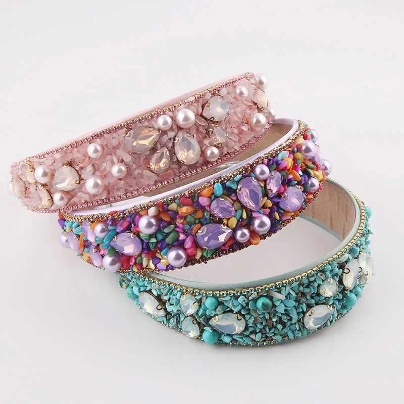 헤드 밴드 헤어 액세서리 유럽과 미국의 패션 바로크 머리 고리 다이아몬드가 가득한 복고풍 와이드 에지 캔디 컬러 머리띠
