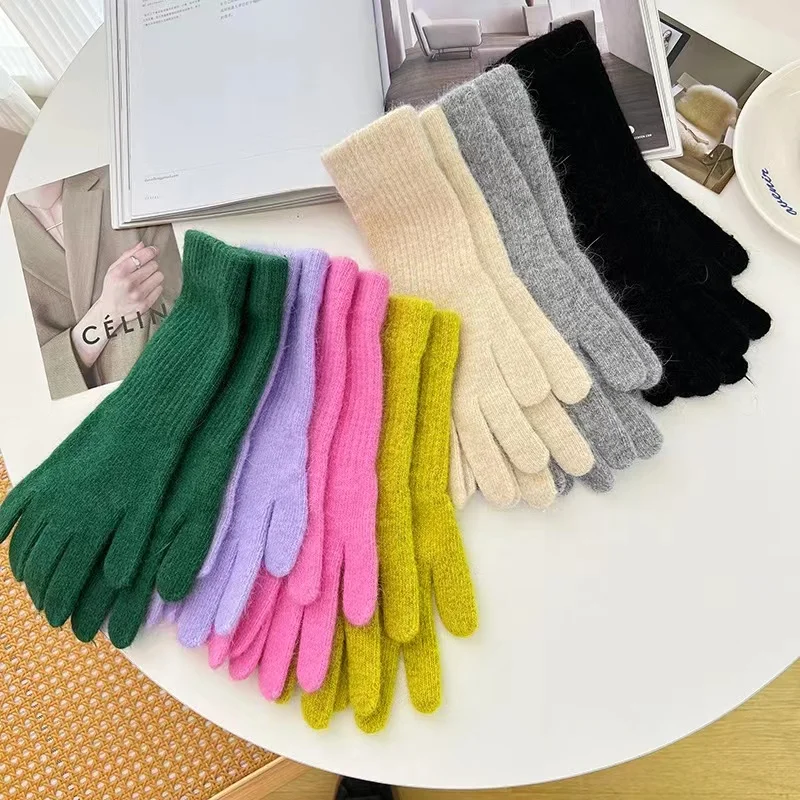 2022 Korean Longer Gloves Women Winter Rabbit Knitted Finger Gloves Christmas Thick Warm Gloves