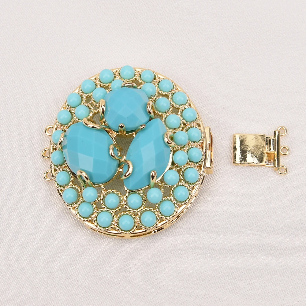 APDGG 2Pcs 42mm Big Natural Blue Turquoise Stone Gold Plated Clasp Multi Strands Pearl Necklace Bracelet Jewelry Making DIY - view 5