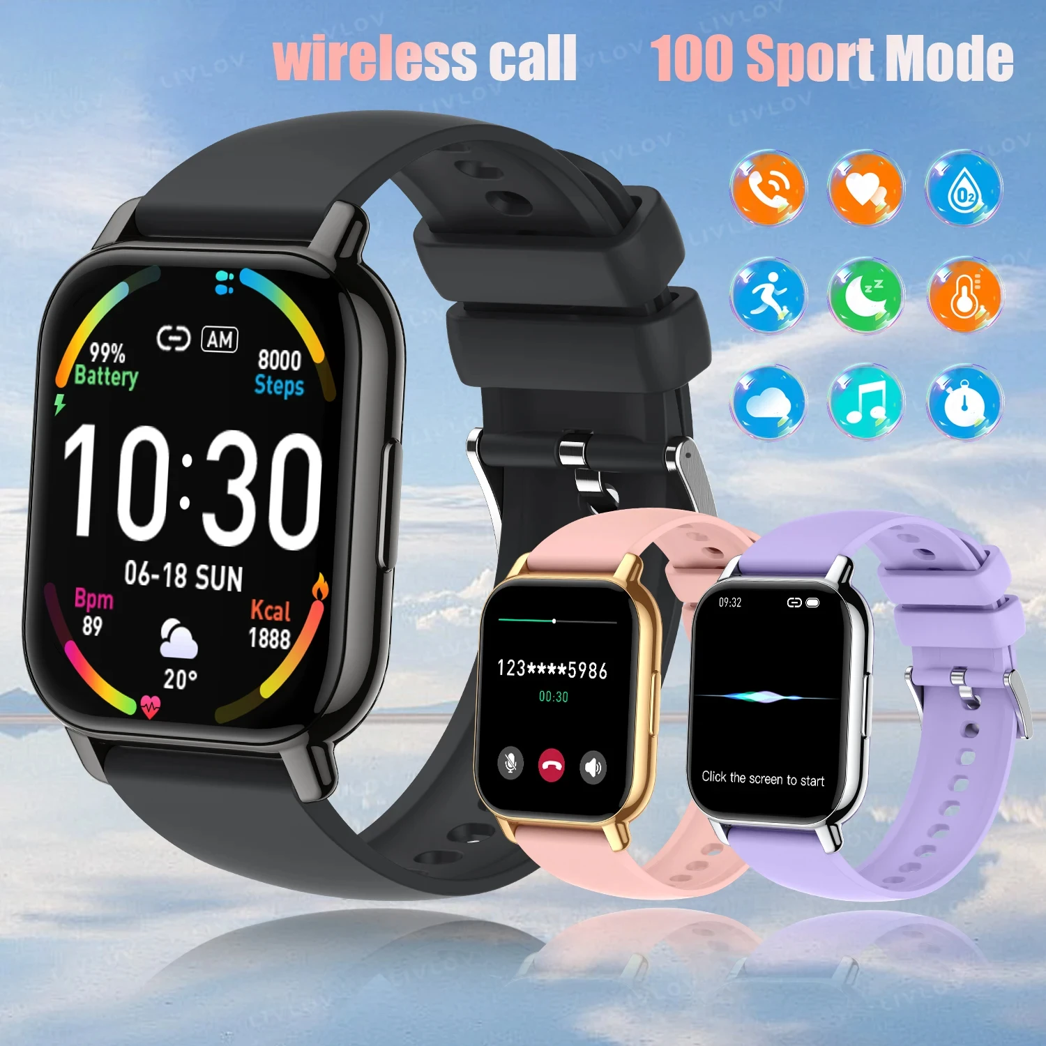 

Bluetooth Call Smart Watch for Men & Women - 1.85'' HD Display, 100+ Sports Modes, Sleep Activity Tracking with Sedentary Alert