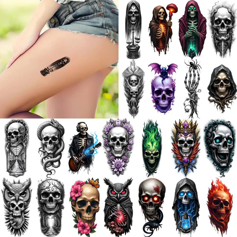 12pcs Temporary Tattoo Owl Realistic Temporary Tattoos Hooded Skeleton Flame Mixed Realism Snake For Arm Thigh Adult