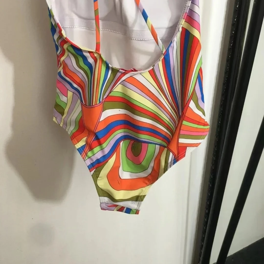 Trajes de baño de una pieza con diseño de lujo europeo para mujer, traje de baño con estampado de letras a rayas, conjuntos de Bikini de playa sexys de marca a la moda para mujer