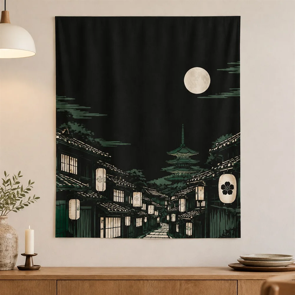 VIKAMA Japanese Street Night Tapestry Wall Hanging, City Scene Wall Art, Japanese Decor for Living Room Bedroom Study Entryway