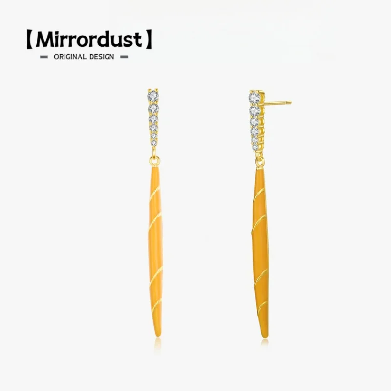 

【Mirrordust】925 Серебряные модные серьги-кольца с оранжевой эмалью в форме капли воды, свадебные и помолвочные ювелирные изделия, подарки для женщин