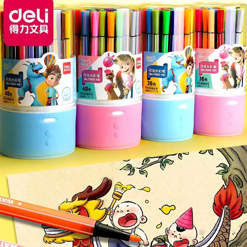 Deli-arte suprimentos, 12/18/24/36/48 cores, para os alunos do ensino primário, colorpens água hexagonal para crianças