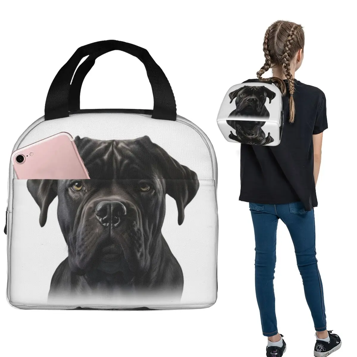 

Черная термосумка для обедов Black Cane Corso Italian Mastiff для женщин и детей, герметичная сумка для еды, термосумка для обедов