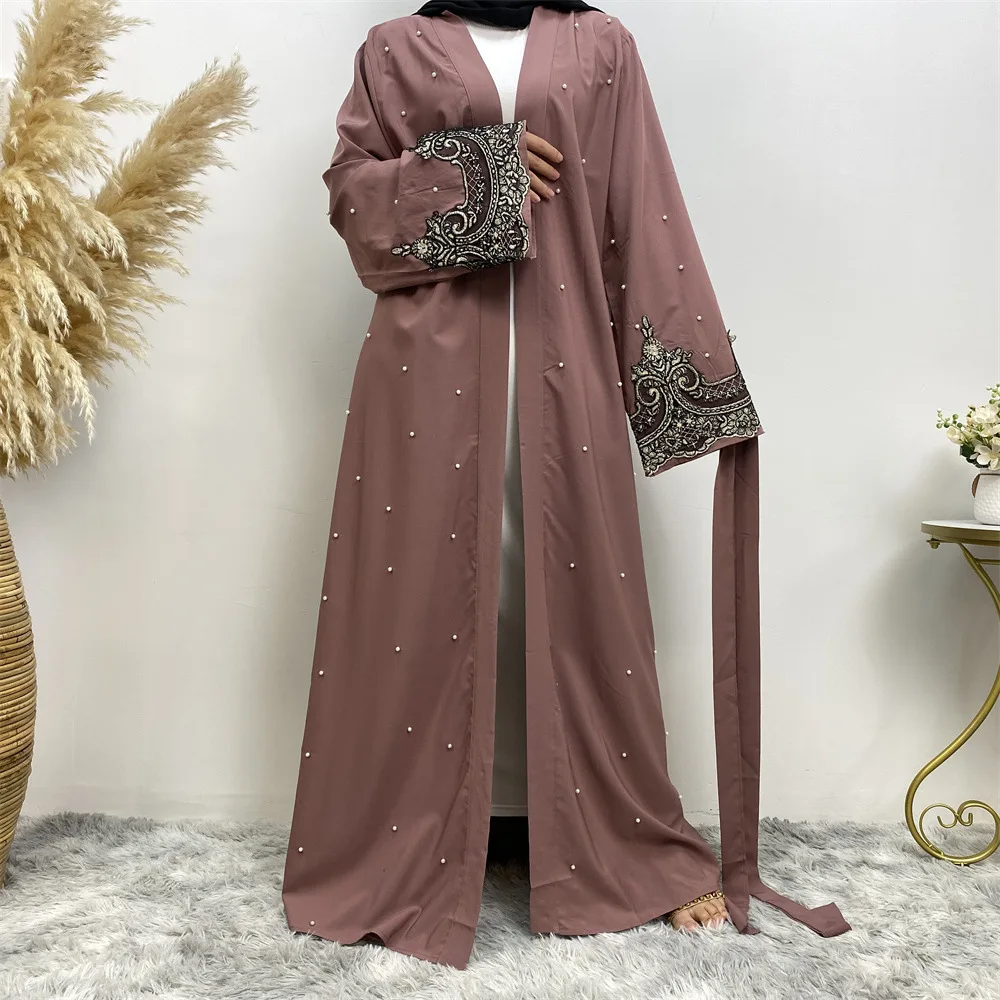 Muçulmano frisado bordado quimono cardigan feminino maxi vestido dubai abaya turquia kaftan aberto jalabiya eid ramadan robe árabe caftan