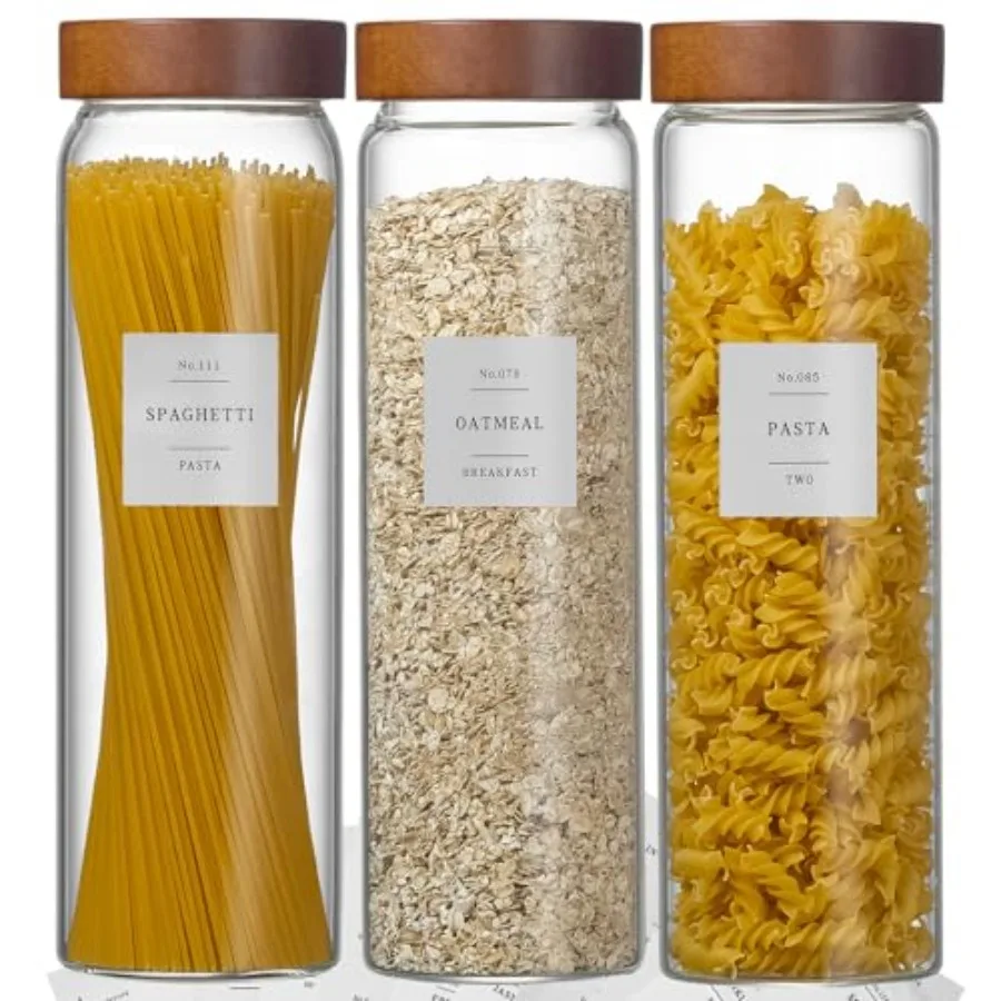 Paquete de 3 Recipientes de Vidrio para Almacenar Pasta con Tapa Hermética de Madera, Frascos Altos de Vidrio de 70 oz con Tapa, Recipientes para Almacenar Espaguetis
