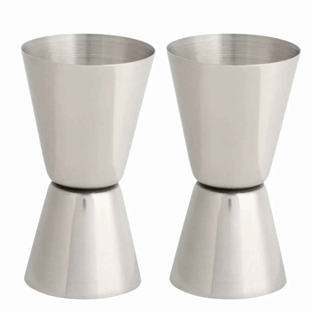 2pcs 20/40ml Stainless Steel Cocktail Jigger Double-Head Design Silver Double Head Measuring Cup Reversible Pourer