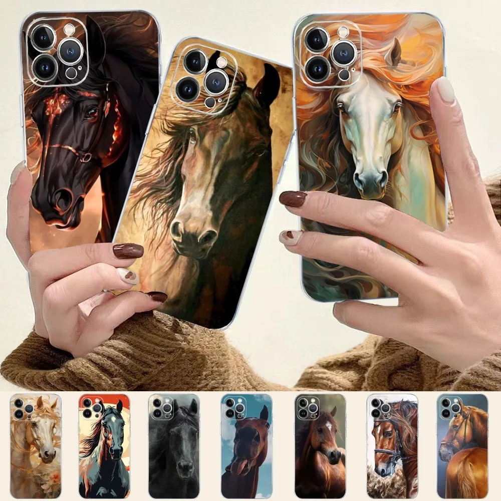 Animal Steed Horse Phone Case For iPhone 15 XR X XS Max 14 13 Pro Max 11 12 Mini 6 7 8 plus SE 2020 Printing Cover