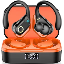 Auriculares Inalambricos, ANC Auriculares Bluetooth 5.3, 60H con Indicador de Carga LED, ENC Llamada Clara, Auriculares Inalambricos Deportivos con Gancho, Bajos Profundos, IPX7 Impermeable