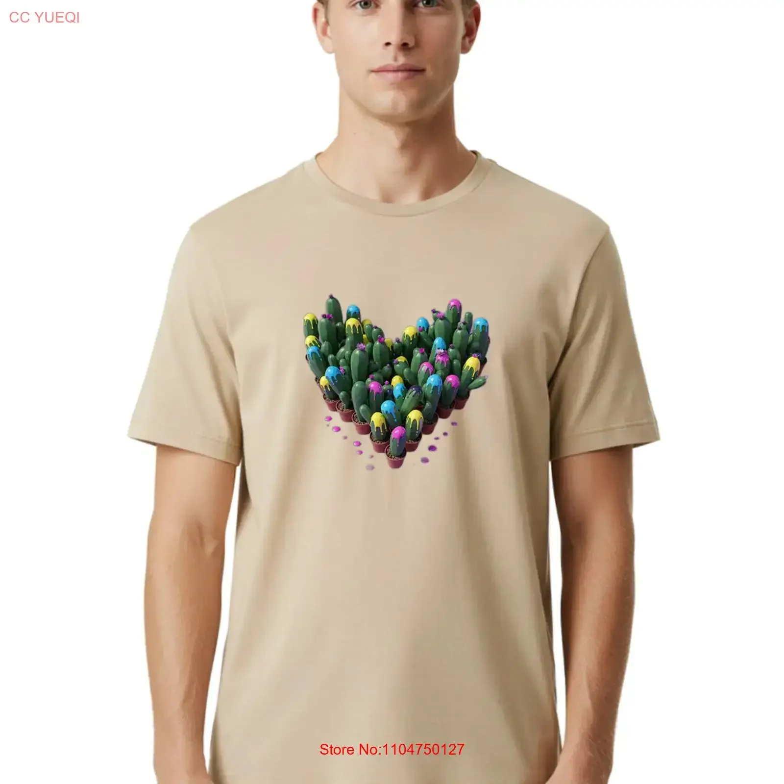Paint Splattered Cacti Heart Mens T Shirt 100 Cotton Casual Summer Wear vintage Washed Comfortable Breathable Stylish