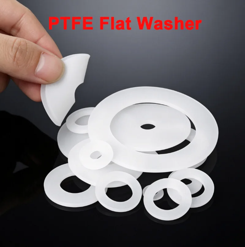 10‑100Pcs PTFE Flat Washer Gasket Teflon Sealing Ring ID 20-145mm Thickness 1‑2mm High Temperature Resistant Seal Replacement