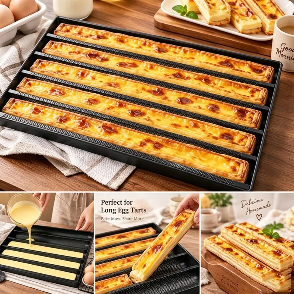 Aluminum Alloy Long Egg Tarts Pan U Shaped Non-Stick Cake Mold Heat Resistant Efficient Bread Baking Pan Restaurant