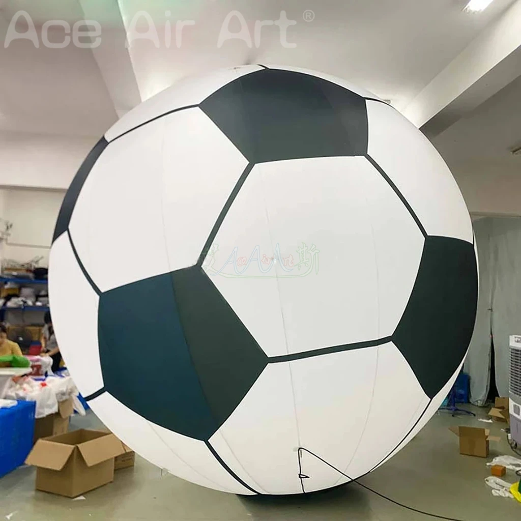 Balón de fútbol inflable gigante, soplado de aire, fútbol con luz LED blanca, escenario para eventos, decoración al aire libre, juegos, accesorios publicitarios