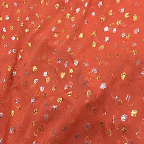 

2Meter silk orange base color gold piece silk cut flower silk fabric mulberrySilk base clothing dress sewing material patchwork