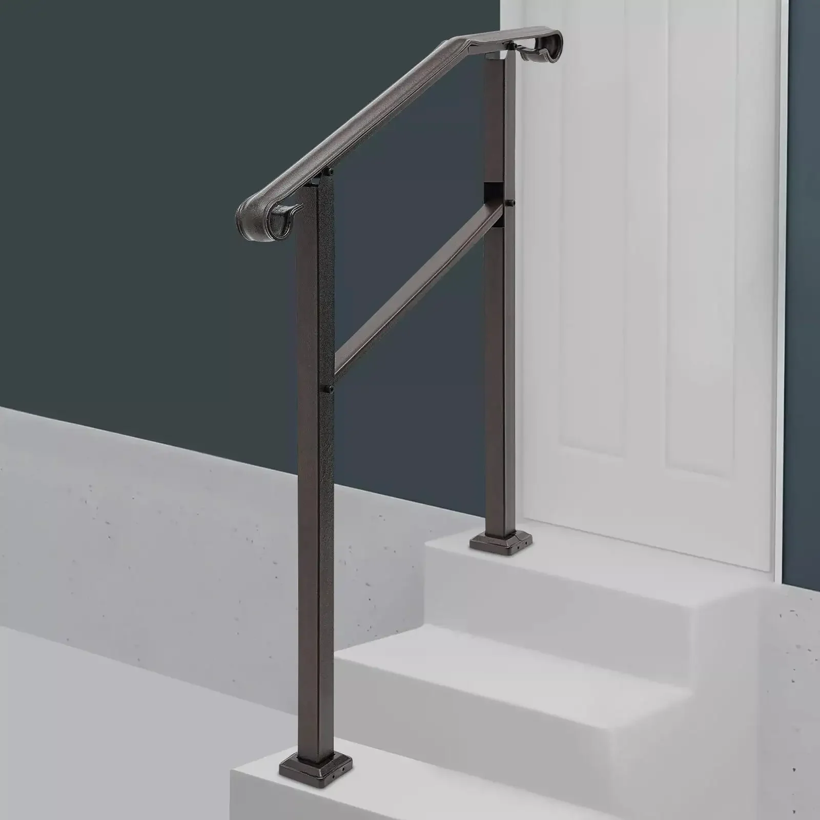 36" Heavy Duty Iron Stair Railing - Sloped Handrail for Steps, Porches, Decks | Weather-Resistant & Easy Install