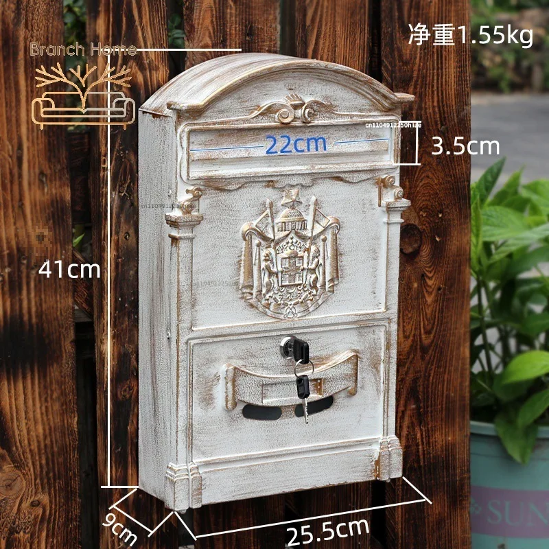 Hongkemen European-style wall-mounted mailbox outdoor rainproof with lock key retro villa creative mailbox