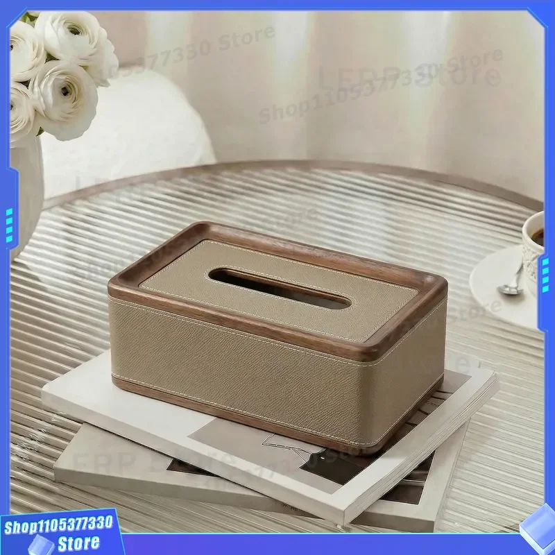Luxury Solid Wood Leather Tissue Box for Living Room Coffee Table Bedroom Paper Storage High End Creative Home Decor New