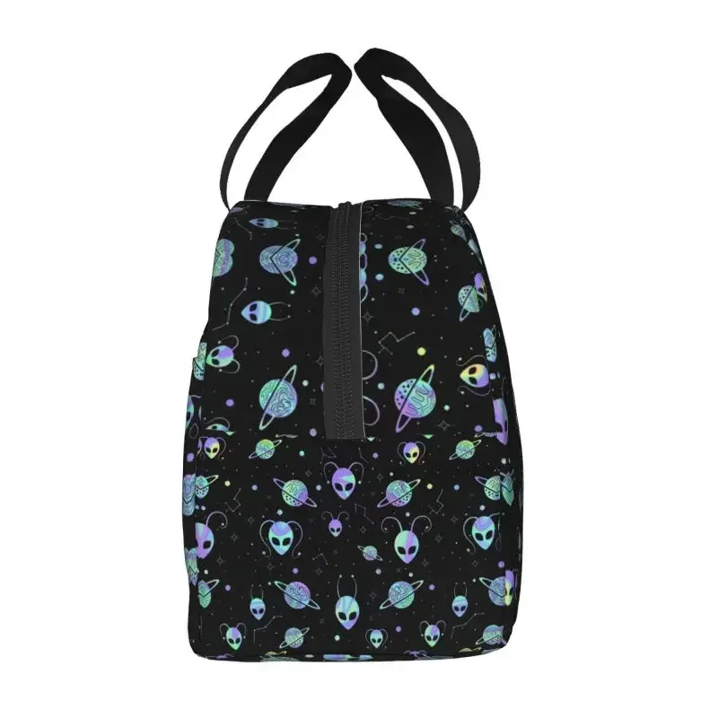 Holographic Alien Universe Cosmos with Planet and Stars Insulated Lunch Bag Portable Cooler Thermal Lunch Box Women Kids