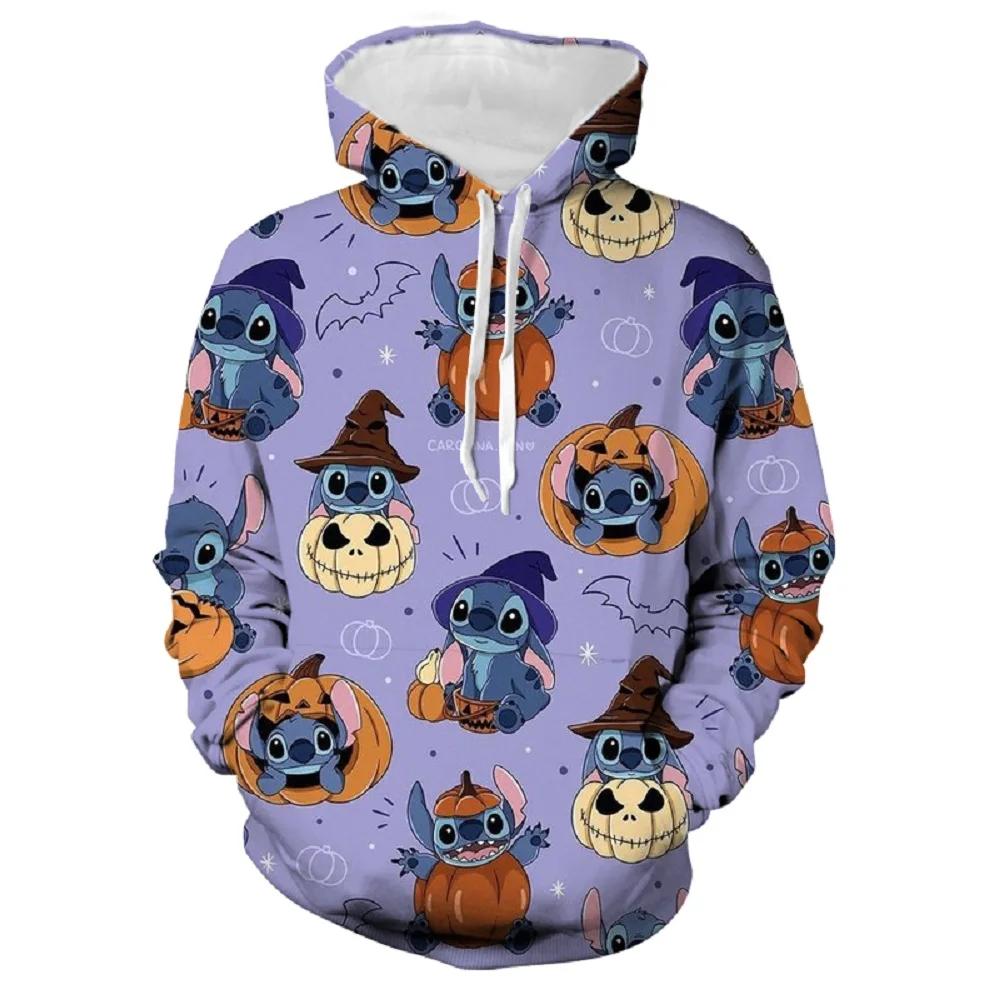 New Halloween Collection Hoodie Men\'s Fall Long Sleeve Disney Brand Stitches and Mickey Anime 3D Printed Casual Sweatshirt Y2K