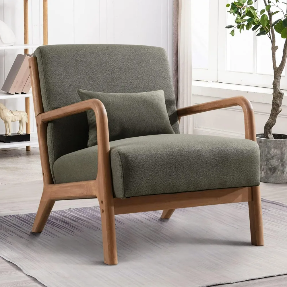 Upholstered Living Room Chairs with Waist Cushion ,Modern Accent Chair , Reading Armchair for Bedroom Sunroom