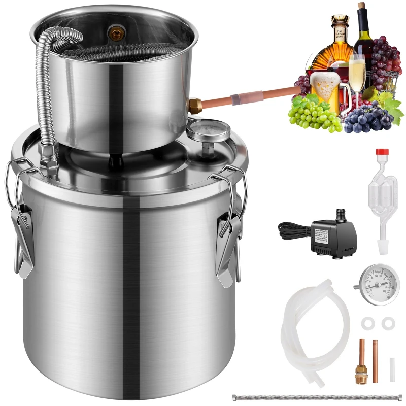 3 5 Gal Alcohol Still Stainless Steel Water Alcohol Distiller with Coil Cooling Distillery Kit for Wine Whisky Brandy