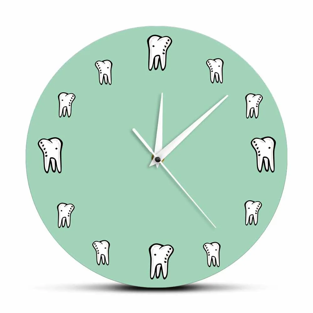 Mint Green Dental Teeth Wall Clock Acrylic Silent Quartz Movement Cute Office Decor for Dentist Clinic Graduation Gift Oral Care