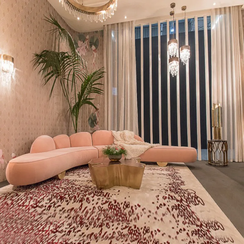 Sofá curvo sala de estar luz luxo pós moderno multi pessoa tecido sofá combinação quarto