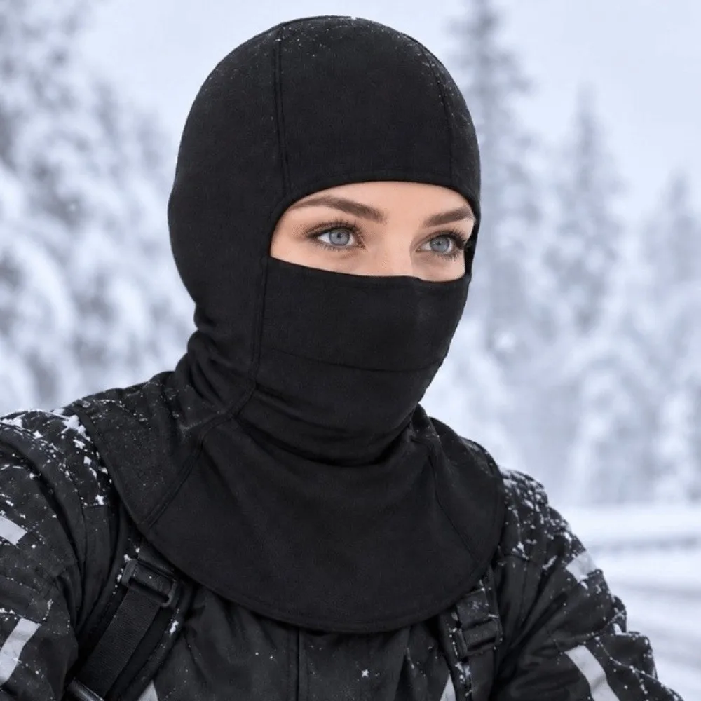 Warm Lining Winter Balaclava Mask Extended Collar Dustproof Guard Cycling Helmet Liner Breathable Panel Solid Black