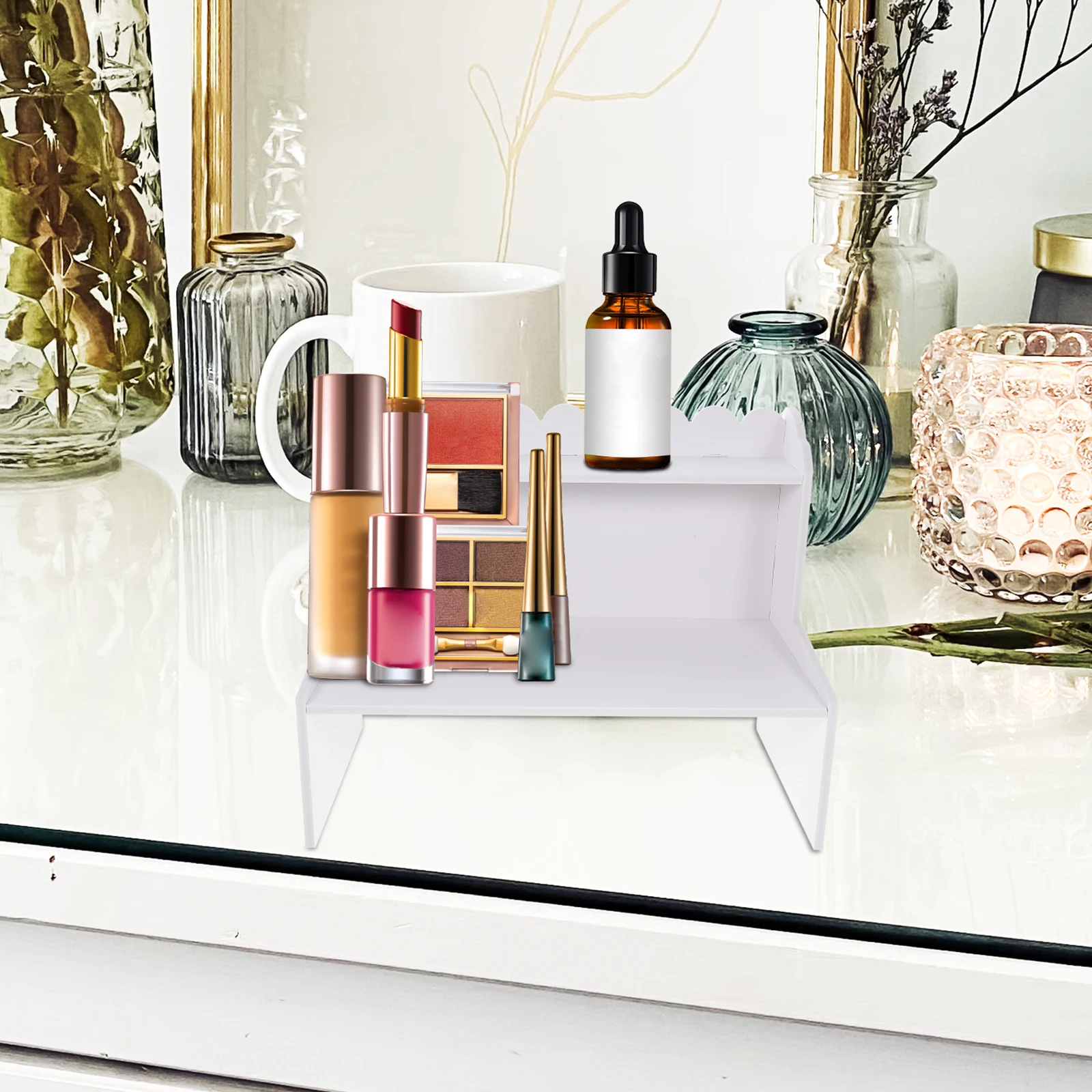 

Wood Plastic Double Layer Shelf Sundries Storage Box Desktop Box Book ganizer Space Saving Office Supplies