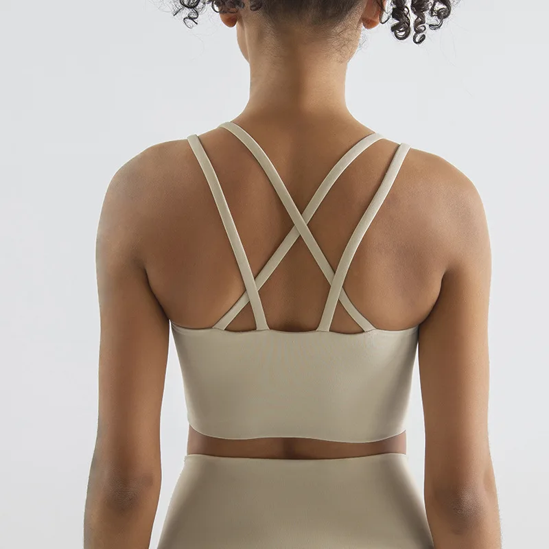 New Push Up Sports Bra Yoga Vest Crop Top Brassiere Nude Sling Double Strap Sports Underwear Female Cross Back Breathable Bras