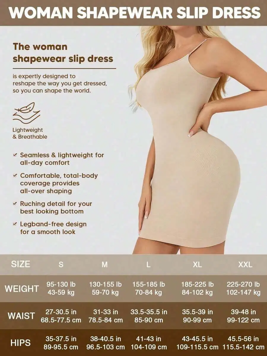 

Women Shapewear Slip Dress Tummy Control Seamless Body Shaper Under Dress