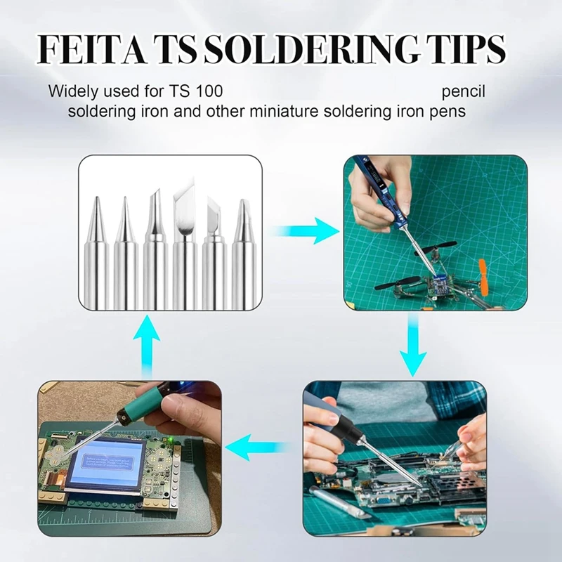 6Pcs For Pinecil TS100 Soldering Iron Tips Replacement,Mini Portable Micro-Solder Pen Stations Soldering Accessories