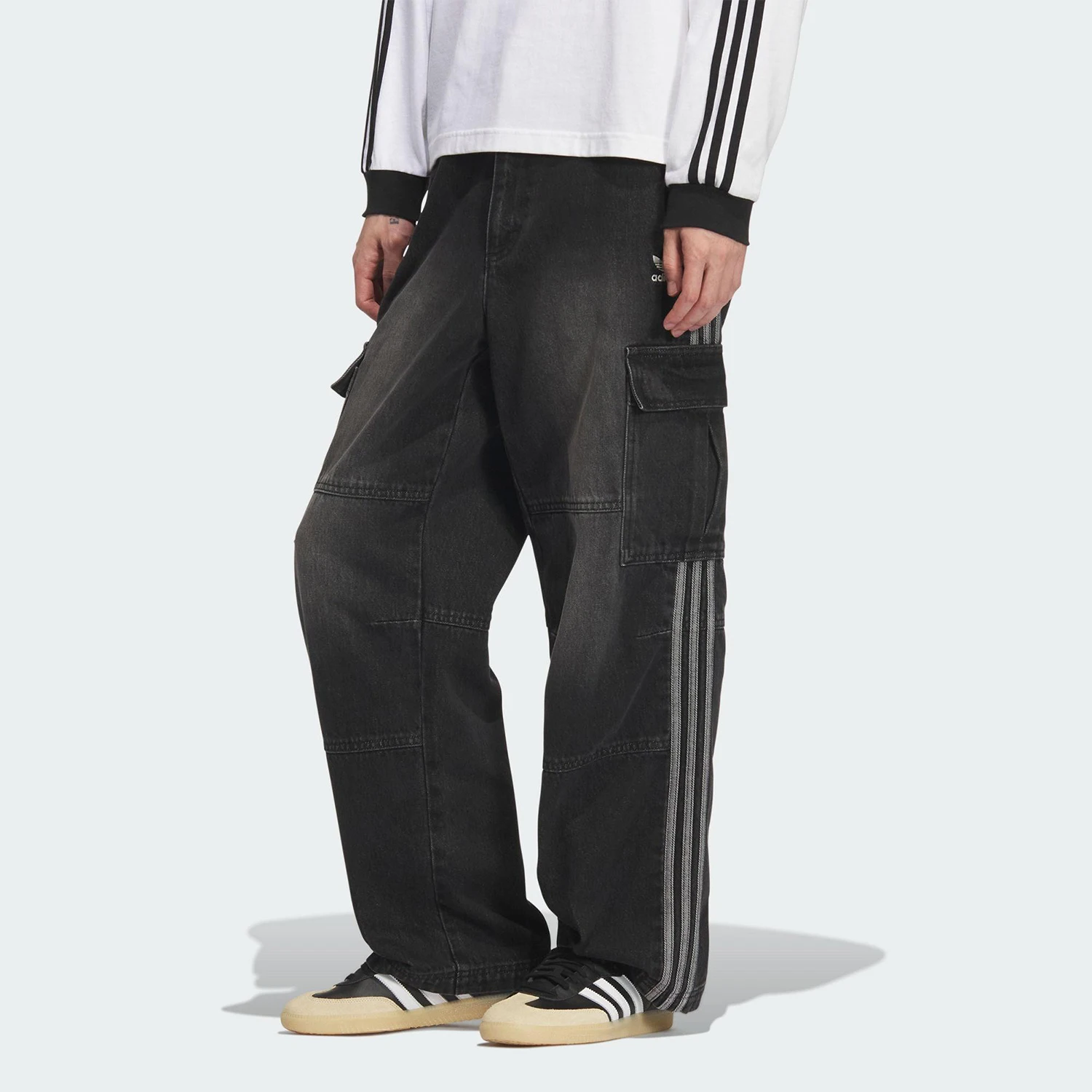 Adidas Originals genuine Trefoil Men's Loose Trendy Workwear Denim Long Pants KS5978