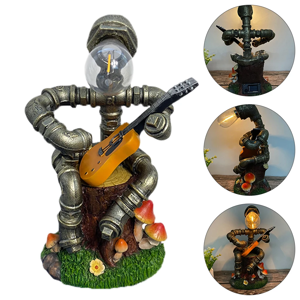 

Retro Iron Pipe Robot Garden Light Resin Decor Decorative Ornament Industrial Lights Outdoor Solar Statue Synthetic Decorations