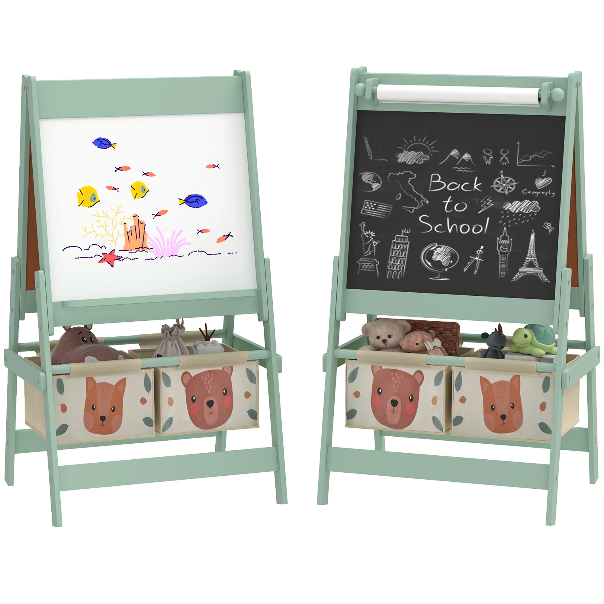 AIYAPLAY bord-ezel kinderleisteen dubbelzijdig bord wit krijtbordpapier 2 manden 54x93 cm