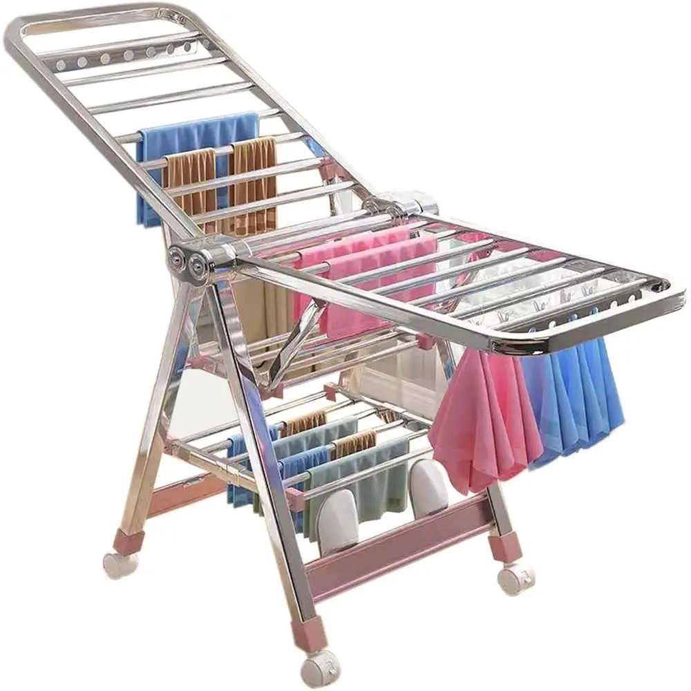 

Adjustable Stainless Steel Indoor/Outdoor Clothes Drying Rack, Foldable Laundry Hanger
