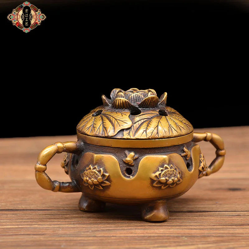 Brass Double-eared lotus-shaped incense burner Incense burner, an ornamental piece crafted with incense-burning techniques
