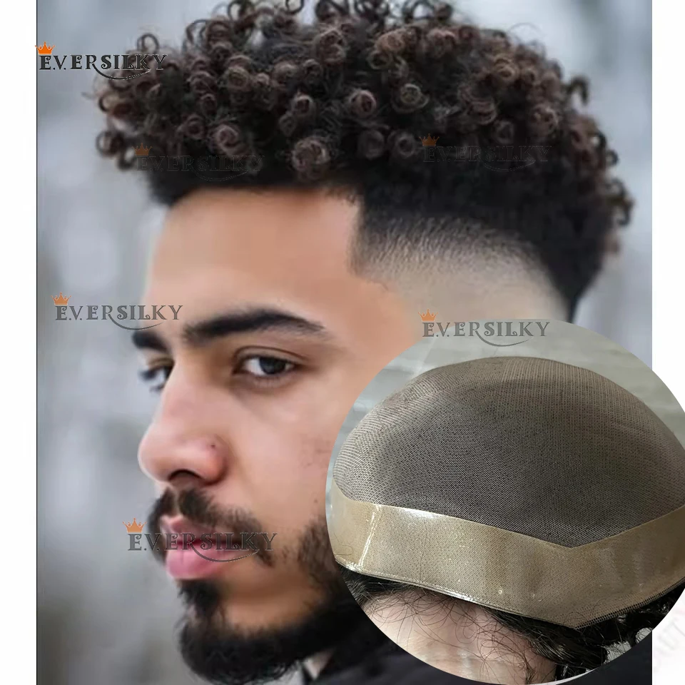 18 مللي متر 15 مللي متر غريب مجعد الأفرو رجل الشعر المستعار أسود شقراء غرامة NPU أحادية الدانتيل خصلات الشعر المستعار الإنسان 20 مللي متر مجعد نسج الشعر المستعار نظام الاصطناعية #1