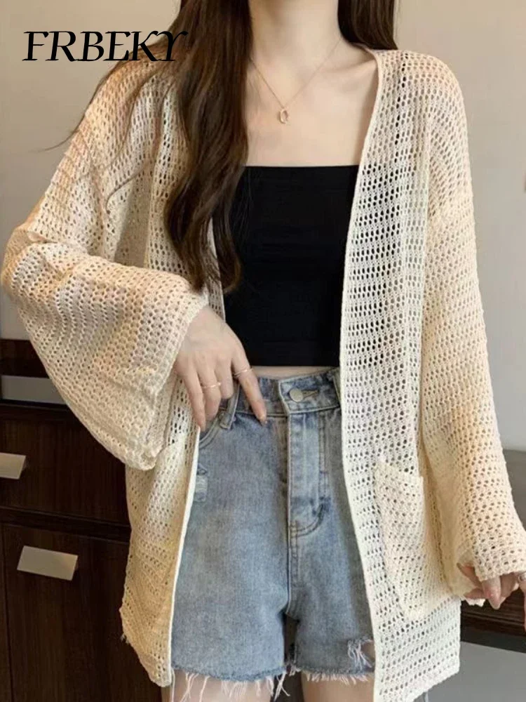 Oberbekleidung Sommer Herbst neue ausgehöhlte Strickjacke koreanische Mode Pendler lose Pullover gestrickt übergroße Strickjacke Tops