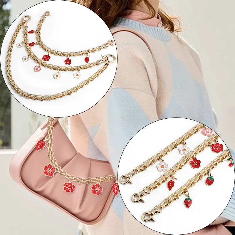 1PC 3 styles Red leaf cherry enamel flower multi-bag pendant decoration extension chain Graduation ceremony birthday gift image 2