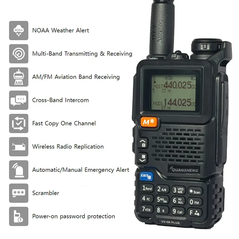 Quansheng UV-5R PLUS Dual Band Radio 4W Power with AM/FM, 200 Channels, NOAA, and Optional Type-C Charging