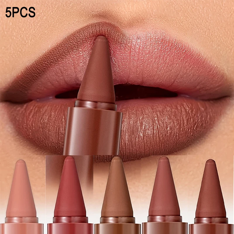 Set de 5 delineadores y labiales - Delineador de labios mate de larga duración y fácil de aplicar, ideal para principiantes