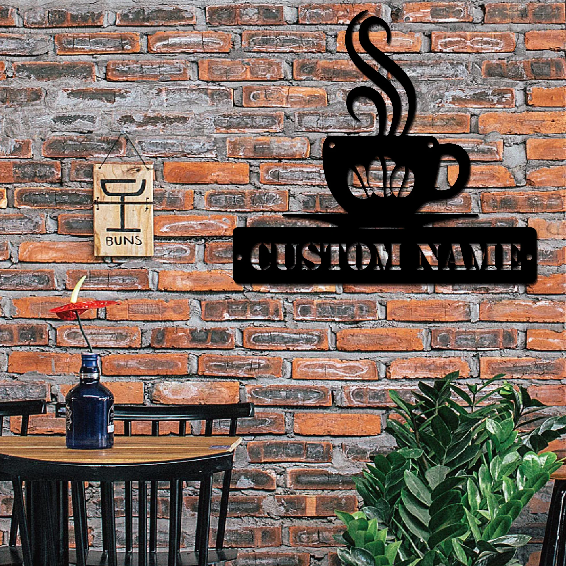 

1pc Coffee bean cup creative Custom Name Metal Wall Signs Iron Wall Plaque For Coffe Shop Decor